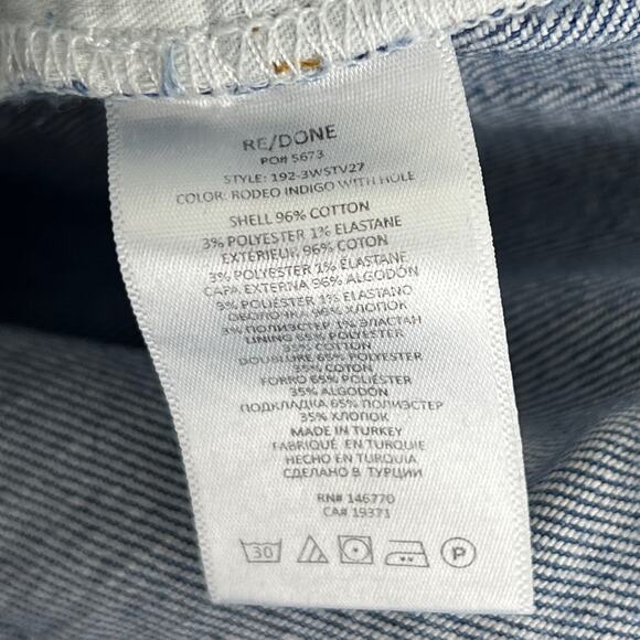 Re/Done Originals 70s Stovepipe Jeans 26 Rodeo Indigo with Hole - Picture 7 of 8